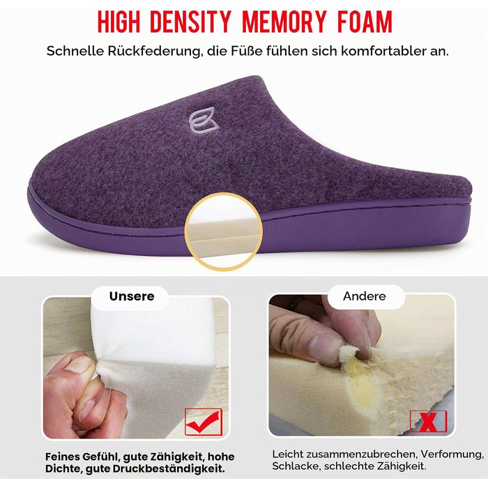 Жіночі зимові капці WateLves з ефектом пам'яті (Memory Foam), теплі та м'які тапочки з штучним хутром, протиковзкі плюшеві капці для дому та вулиці (Фіолетові, 42/43 EU)