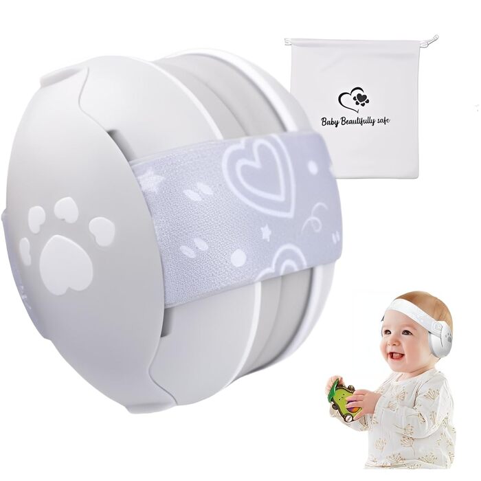 Навушники для захисту від шуму для малюків, сірі. Захист до 25 dB, регульоване антиковзне кріплення до 36 місяців, м'які та легкі.