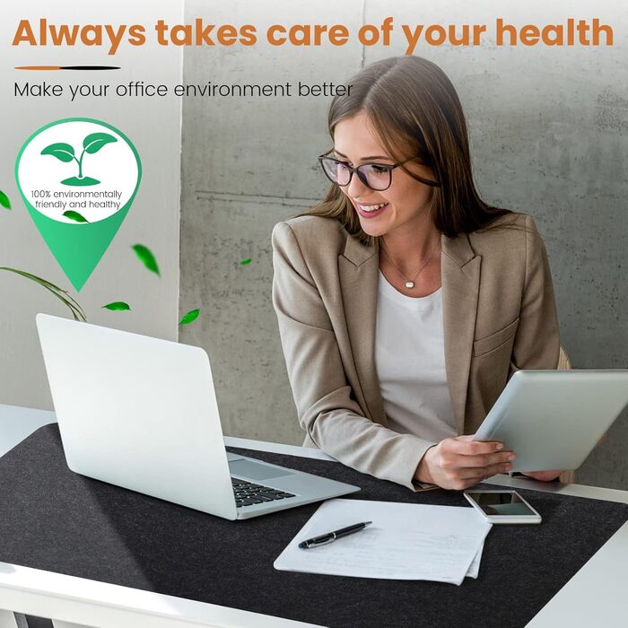 Підкладка на стіл з фетру | 100x40 см | Нековзна килимок для миші | Великий килимок для столу | Захист столу для офісу та дому (темно-сірий)