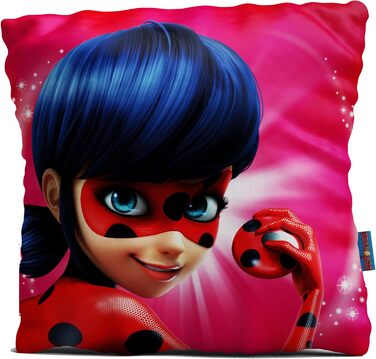 Декоративна подушка Miraculous Леді Баг 40x40 см для дітей, авто, дивану, реверсивна, з героями Марінетт, Адріан, Кет Нуар, Париж, до постільної білизни