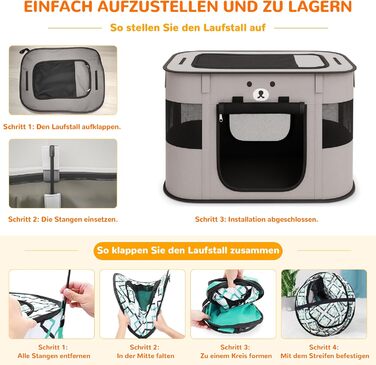 Портативний вольєр для цуценят та котів ALLSOPETS, розкладний, XXL, сірий