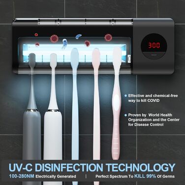 Стерилізатор зубних щіток DSHOW UV з таймером, бездротовий настінний, 2000mAh, білий/чорний