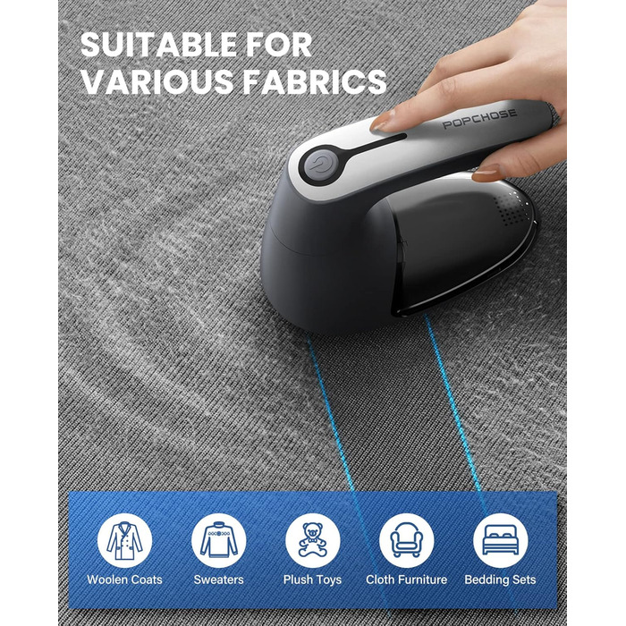 Електричний видалення ворсу POPCHOSE: бездротовий прилад для одягу з 2 лезами, USB-зарядка