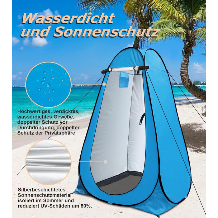 Pop-Up Privacy Tent for Toilet & Changing - Portable Outdoor Shower Tent with Carry Bag (UV 40+) - Green & Blue
