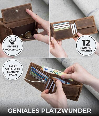 KORUTA® Men's Wallet Brown with RFID Protection Genuine Leather Bifold Wallet Large 13 Compartments Wallet for Men Wallet Leather (Vintage Brown)