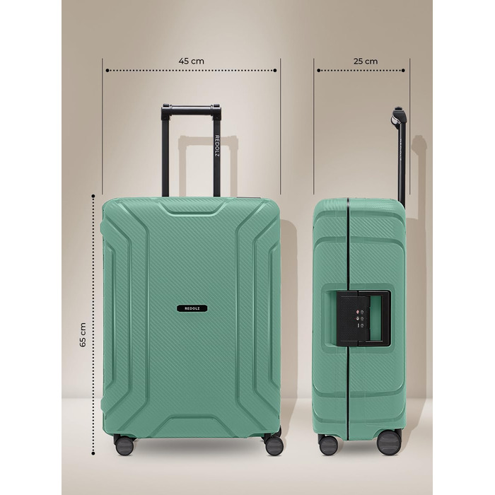Набір валіз REDOLZ Hartschalen 3-в-1 з поліпропілену | 3-точкова застібка, TSA-замок, 4 колеса | для жінок та чоловіків (Essentials 15) (Морська хвиля, валіза M (65 см))
