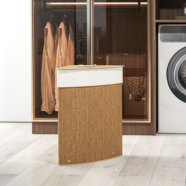 Кошик для білизни HOMCOM з бамбука та кришкою, 55 л, кутовий знімний мішок для білизни, контейнер для білизни, кошик для прання, коричневий