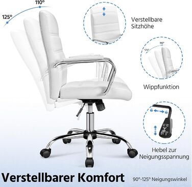 Офісне крісло Yaheetech: ергономічне, з підлокітниками, поворотне, до 130 кг, біле