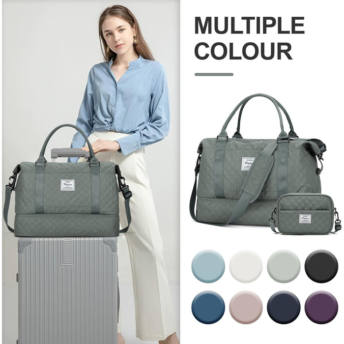 Спортивна сумка для жінок, дорожня сумка-дуffel, фітнес-сумка, дорожня сумка на вихідні з відділенням для взуття та косметичкою, водовідштовхувальна, бежева (E8-армійний зелений)