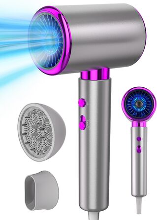Іонний фен 2400W з холодним/гарячим режимом, 3 температури та 2 швидкості, дифузор та концентр, терморегуляція для дому, подорожей та салону краси