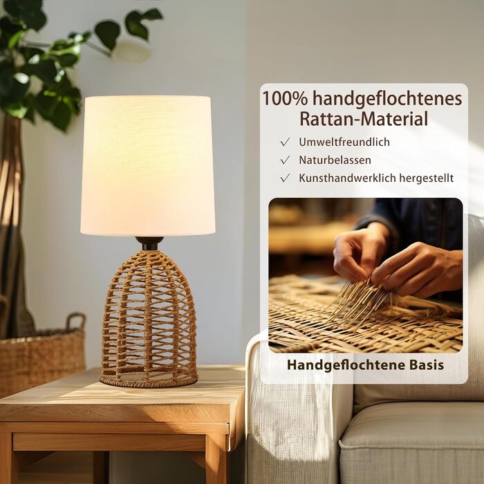 Настільна лампа GyroVu з ротангу, 2 шт. в наборі, Boho стиль, цоколь E27, для спальні, вітальні, читання