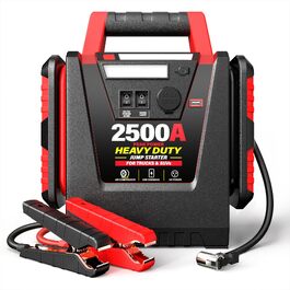 Пусковий пристрій (бустер) для авто та вантажівок 2500A з компресором 150 PSI, 12V акумулятор 20000mAh для бензинових та дизельних двигунів до 8.0L, Powerbank з ліхтарем 500LM, червоний