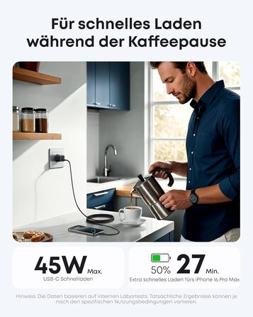 Anker Nano 45W USB-C Зарядний пристрій: Компактний мережевий адаптер для швидкої зарядки iPhone 17/Pro/Max, MacBook, Pixel, iPad, Samsung Galaxy (з кабелем 1.8м, чорний)