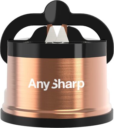AnySharp Pro металевий точильник для ножів з фіксацією PowerGrip, універсальний для всіх кухонних ножів (зубчасті, з гартованої сталі), найкраща якість, мідний метал