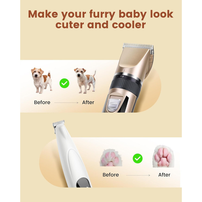 Машинка для стрижки собак 2 в 1 з тримером для лап, тиха, з LED-підсвічуванням, професійна, Type-C, для малих та великих собак і котів