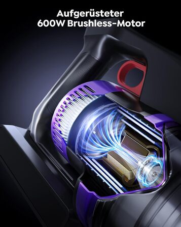 Бездротовий акумуляторний пилосос 600W, 50KPa, 65 хвилин роботи, з HD-дисплеєм, ароматерапією, контейнером 1,8L, світлодіодне освітлення, щітка для килимів, твердих поверхонь та шерсті тварин