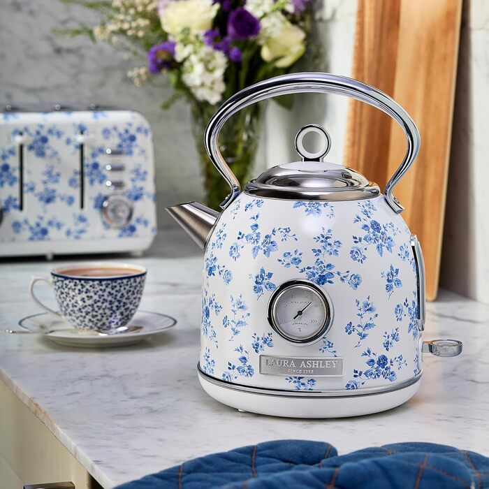 Laura Ashley Elveden Wireless Electric Kettle - 1.7L Stainless Steel, 2.2kW Fast Boil, Temperature Display & Overheat Protection