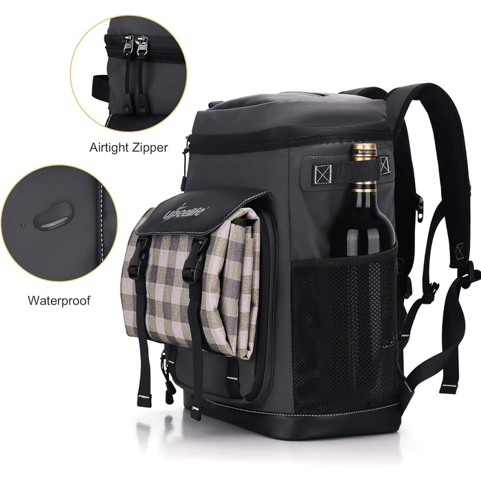 Рюкзак-холодильник Upeelife 30L з килимком для пікніка та кріпленням, водонепроникний, для кемпінгу та пікніків (сірий)