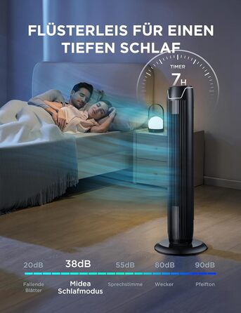 Вентилятор підлоговий Midea FZ10-17JR Tower 92 см з пультом, 3 режими, 3 швидкості, таймер 7 год, чорний