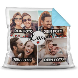 Фотоподушка з наповнювачем Print Royal Love – фотоколаж з 4 фото, індивідуальний напис, подарунок, кольорова, зворот блакитний