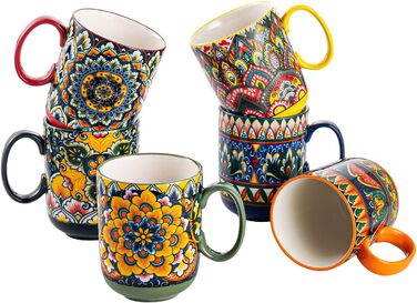 Набір чашок з порцеляни, керамічні чашки капучино/маг - посуд для 6 осіб, набір чашок для кави - богемний стиль (400мл)