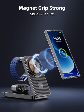 Бездротова зарядка 3-в-1 MagSafe для Samsung Galaxy S25 Ultra та інших моделей, з підтримкою годинників та навушників