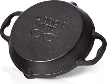 Чавунна сковорода для гриля BBQ Nerd, 35 см, антипригарна, з носиком та ручкою, для смаження, жаростійка, для мангалу та плити