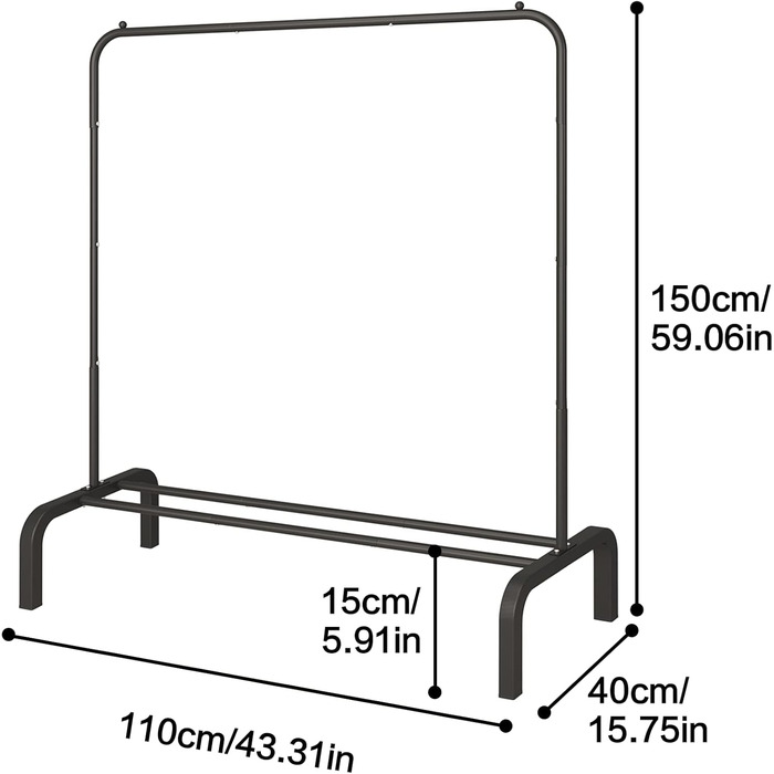 JIUYOTREE Clothes Rack, Coat Rack, Metal Clothes Bar, Durable Clothes Rack with Bottom Frame for Coats, Skirts, Shirts, Sweaters, White (Black)