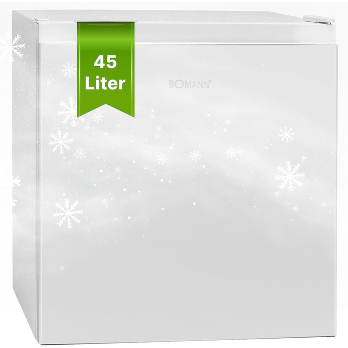 Міні-холодильник Bomann 45L з морозильною камерою: тиха кухонна/офісна/кемпінгова/геймінгова кухонна коробка, двері відкриваються зліва/справа, модель KB 7245, нержавіюча сталь (білий)