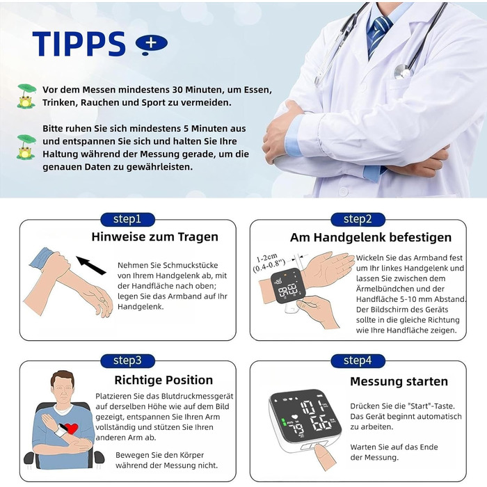 Тонометр на зап'ястік, LED-дисплей, регульована манжета, виявлення аритмії, CK-W118