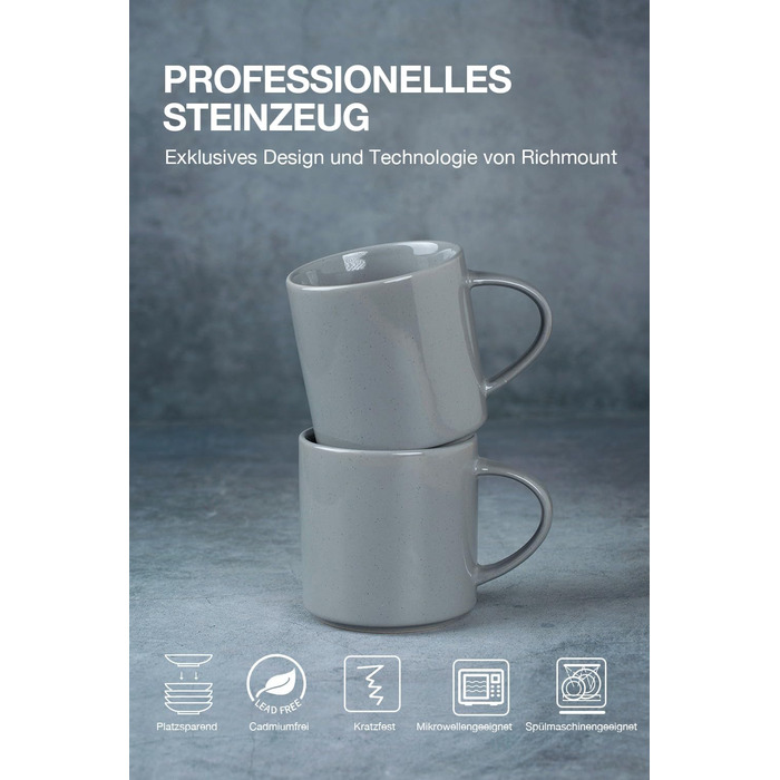 Набір посуду Nebula для 6 осіб, 18-ти частинний: тарілки та миски, керамічний набір, таріль/сервіз, підходить для мікрохвильової печі та посудомийної машини, колір кориця (темно-сірий), 6 чашок (355мл)