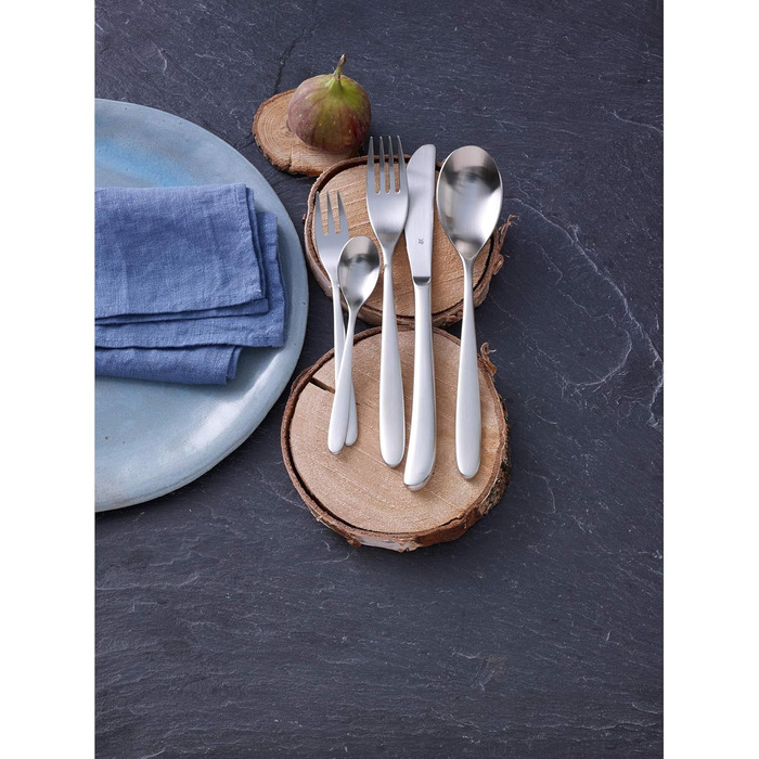 WMF Silk Stainless Steel Cutlery Set, 6 Place Settings, 30-Piece Dinner Set, Monobloc Knives, Cromargan Stainless Steel Satin Finish, Dishwasher Safe
