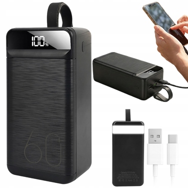 Повербанк 60000 mAh з 3 USB-портами та LED-індикатором для зарядки телефону
