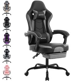 Геймерське крісло Ergon Gaming з підставкою для ніг, ергономічне, для комп'ютера, з підтримкою попереку, темно-сіре/чорне