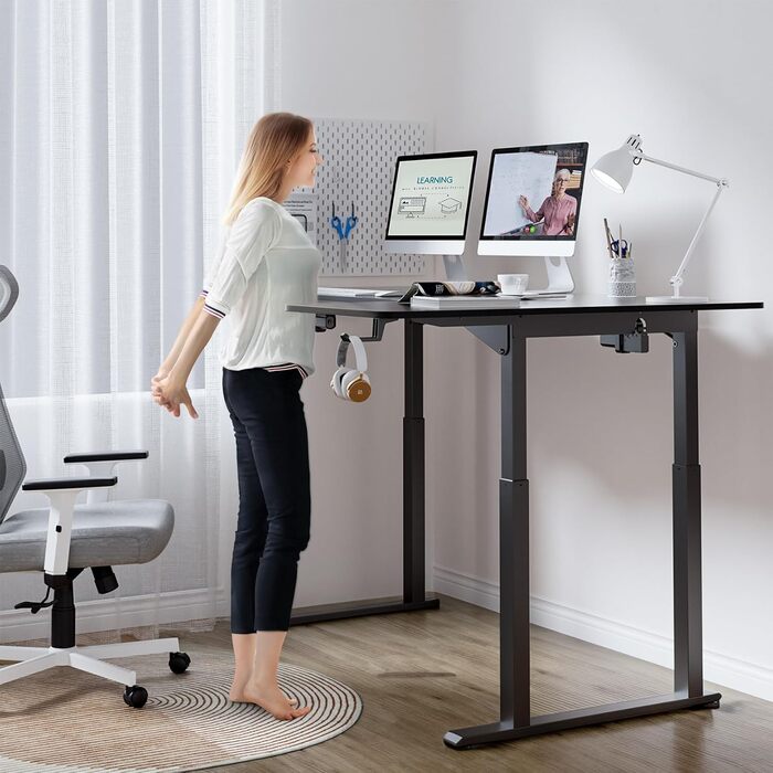 Electric Standing Desk L-Shape 180x110cm - Adjustable Height Desk with Dual Motor - Black Corner Desk with Spliced Board
