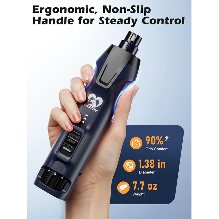 Електричний тример для собак Casfuy 6-в-1 з підвищеною потужністю (50%), тихий, з LED-підсвіткою та збирачем пилу, 4.8V, для великих порід (блакитний)