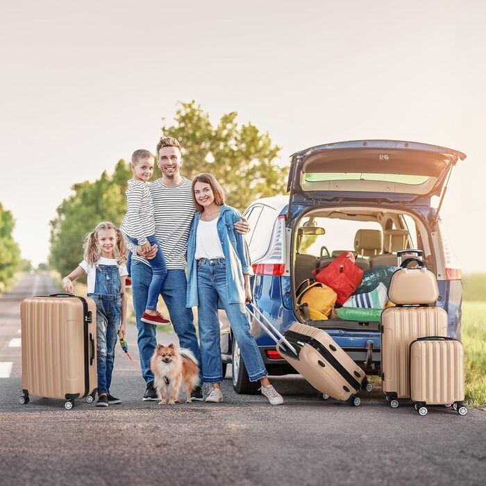 Набір валіз LEADZM 5 в 1: дорожній набір з косметичною сумкою, жорсткі валізи-троліки з ABS, телескопічний ручка, ручна поклажа (шампань)