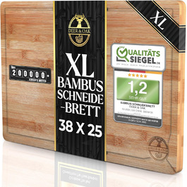 Роздільна дошка Deer & Oak з бамбука – XL (38x25x2 см), олійна, водонепроникна, для м'яса, овочів та хліба