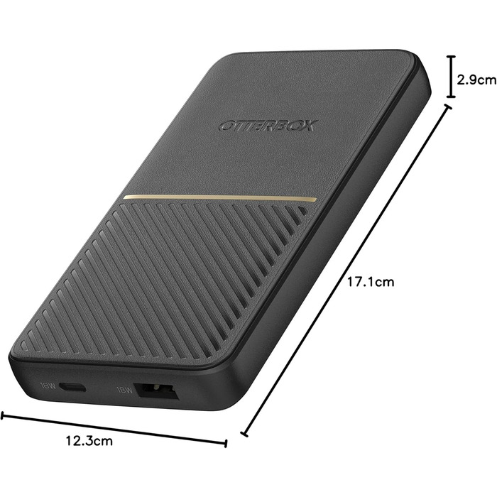 Power Bank OtterBox Robustes 15000 mAh з USB-A та USB-C, 18W, Швидка зарядка, Чорний