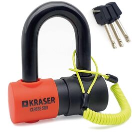 Протиугінний замок для мотоцикла KRASER KR50, дисковий, Ø18 мм, сертифікований SRA, з тросом-нагадуванням, для скутера та мотоцикла