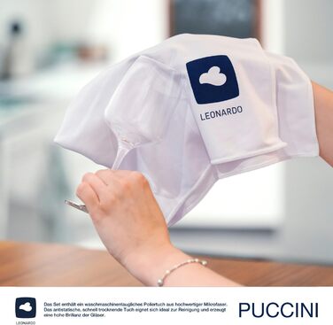Набір келихів для просекко LEONARDO HOME PUCCINI 280 мл, 6 шт, міцне скло, підходить для посудомийки, з серветкою для полірування