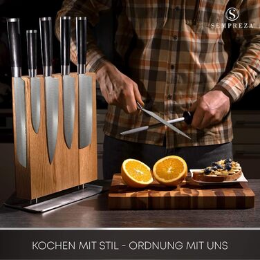 SEMPREZA® Magnetic Knife Block | 4-Sided Magnetic Knife Holder | Knife Block Holder | Knife Storage | Magnetic Knife Block without Knives, Wood Oak