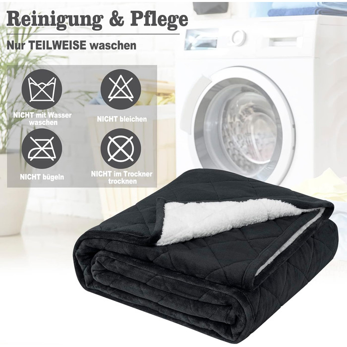 WOLTU Вага ковдра, терапевтична ковдра для дорослих, двостороння вага ковдра з скляними кульками, антистрес, м'яка, з фланелі та шерпи, 9 кг, 150 x 200 см, чорна