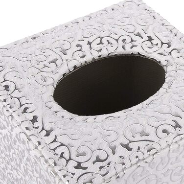Disco Ball Tissue Box Cover, PU Leather, Cube-Shaped Tissue Holder, Square, Paper Holder, Napkin Dispenser for Home, Office, and Car (Silver Carving)