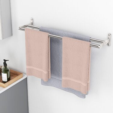 Тримач для рушників YUMORE з 2 стієк - стієк для рушників з нержавіючої сталі, для ванної кімнати та кухні, 60 см, сріблястий