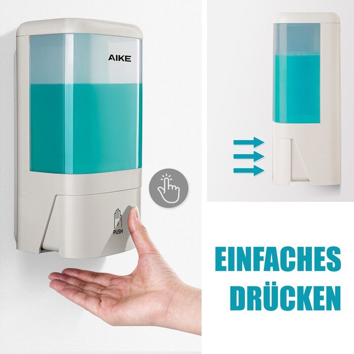 Дозатор мила рідкого AIKE для офісу, промислових приміщень та ванної кімнати, 1200 мл, настінний, з замком, прозорий індикатор