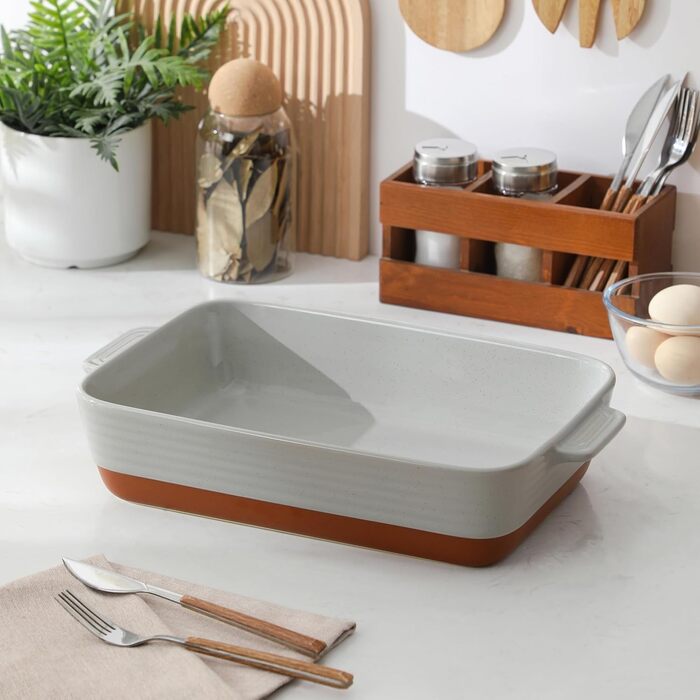 Форма для запікання MALACASA Serie TARA, 4.5L, кераміка, 35*23.8 см, сіра | Для лазаньї, тірамісу, запіканок