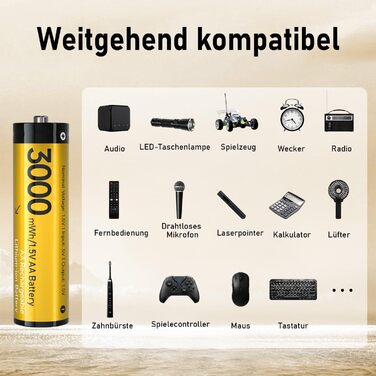 8 Li-Ion AA акумулятори з зарядним пристроєм, перезаряджувані батарейки AA, 1.5V, 3000mAh, Mignon AA, з функцією заряджання та зберігання