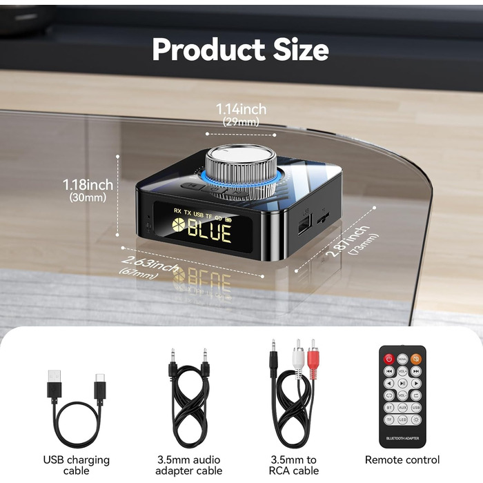 Bluetooth аудіоприймач GlasFlength: HiFi стереосистема з низькою затримкою, Aux 3.5mm RCA, для TV/Лауншпекерів/ПК