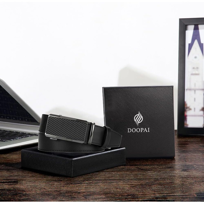 Чоловічий шкіряний ремінь DOOPAI з автоматичною застібкою, 35 мм, регульований розмір, без отворів, білий/чорний